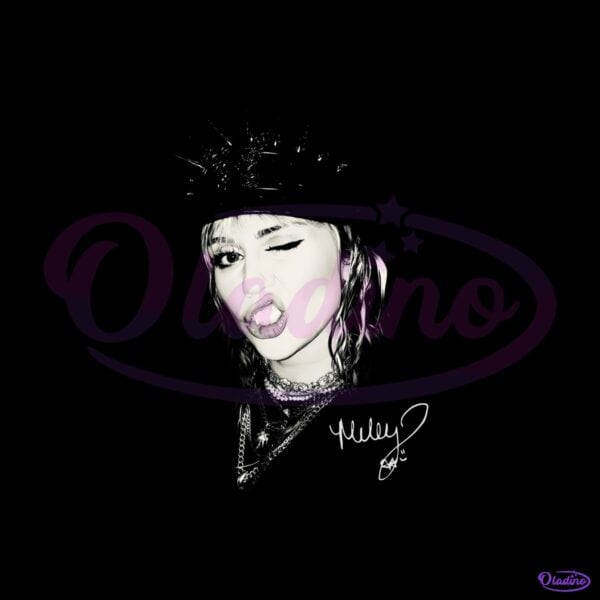 Miley Cyrus Black Crown Winking Face Monochrome Portrait PNG