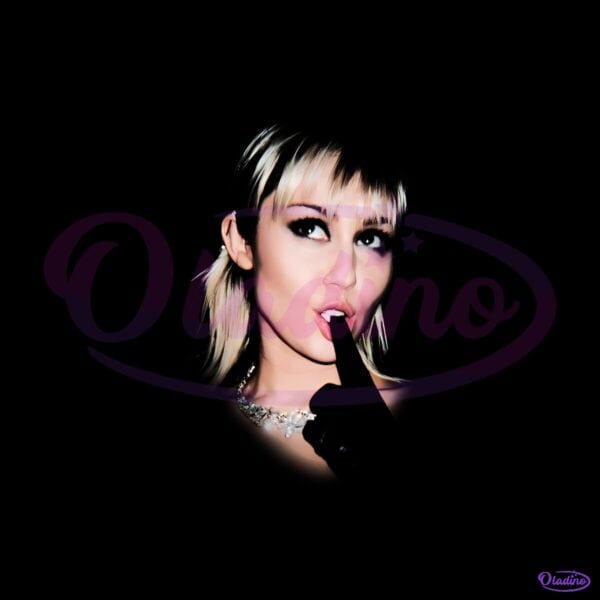 Miley Cyrus Blonde Hair Black Glove Playful Pose Black Graphic PNG