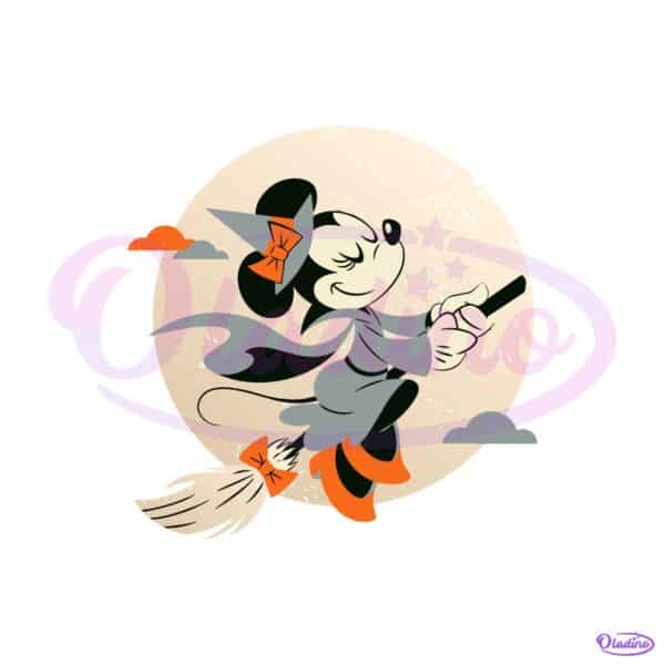 Minnie Mouse Flying Witch Halloween Retro Cartoon Moon Night SVG