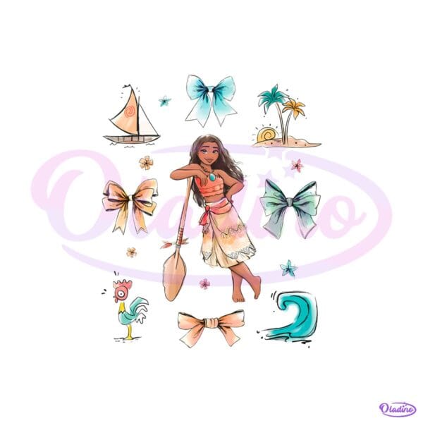 Moana Ocean Adventure With Heihei Waves Palm Tree Bows PNG