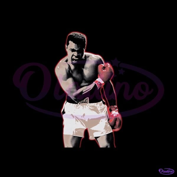 Muhammad Ali Boxing Legend Red Gloves Graphic PNG