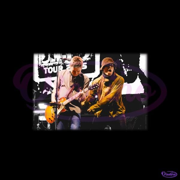 Oasis Band Vintage Concert Performance Black Graphic PNG