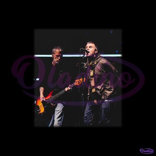 Oasis Vintage Britpop Band Concert Black Graphic PNG