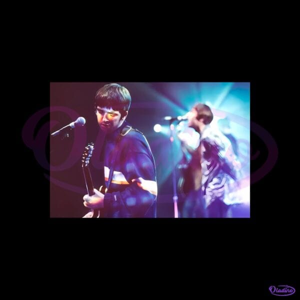 Oasis Vintage Britpop Band Live Performance Black Graphic PNG