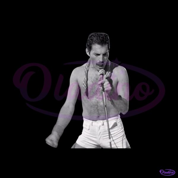 Queen Freddie Mercury Black And White Shirtless Microphone PNG