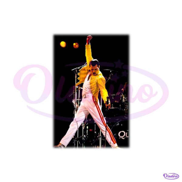 Queen Freddie Mercury Live Aid Yellow Jacket Concert Pose PNG