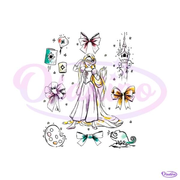 Rapunzel Princess Bows Tower Paint Palette Lantern Chameleon PNG