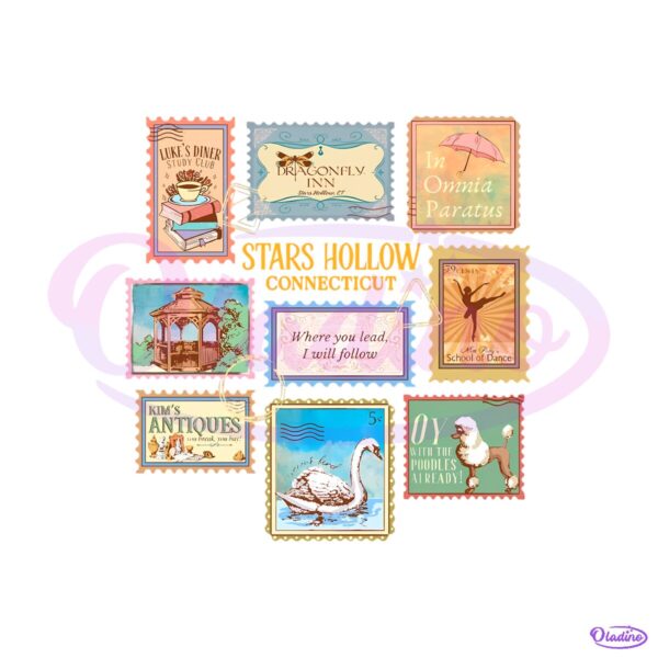 Stars Hollow Connecticut Gilmore Girls Vintage Stamp Postcard PNG