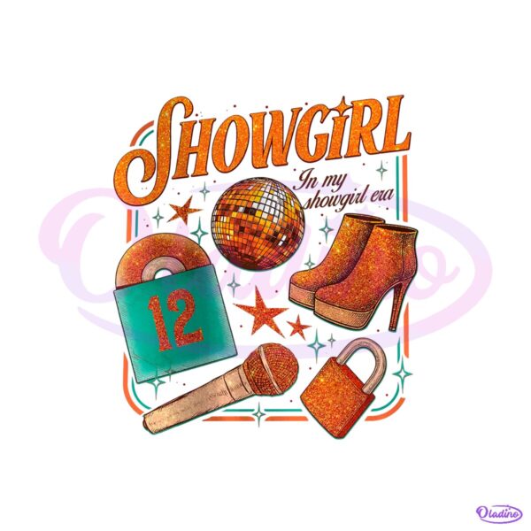 Taylor Swift Showgirl Era Retro Disco Ball Glitter Illustration PNG