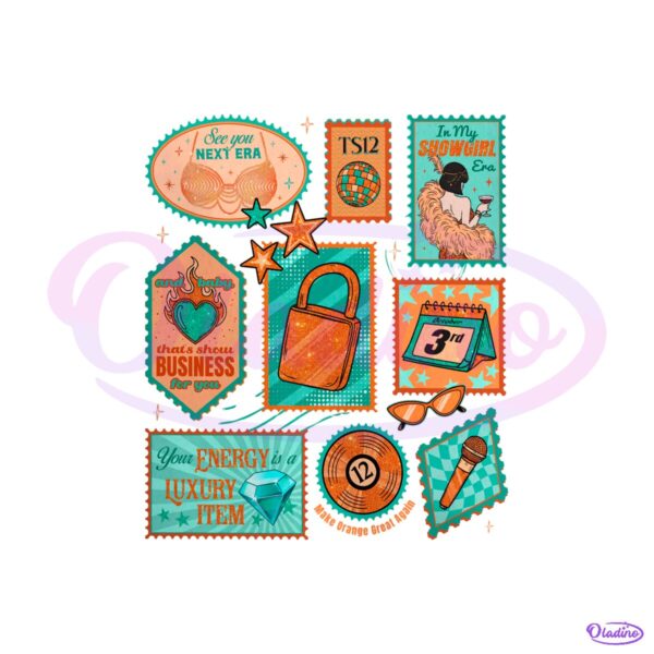 Taylor Swift Showgirl Era Retro Vintage Stamp Collage Illustration PNG