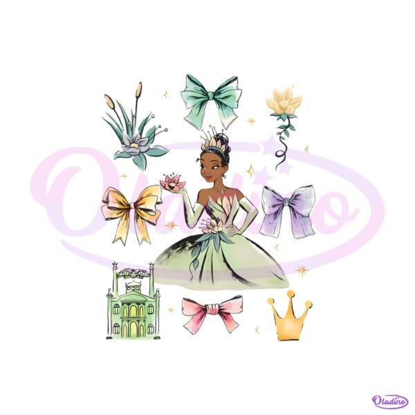 Tiana Princess Bows Lily Flower Crown Castle Graphic PNG