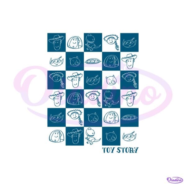 Toy Story Cast Icon Faces Checkerboard Cartoon Character Design SVG
