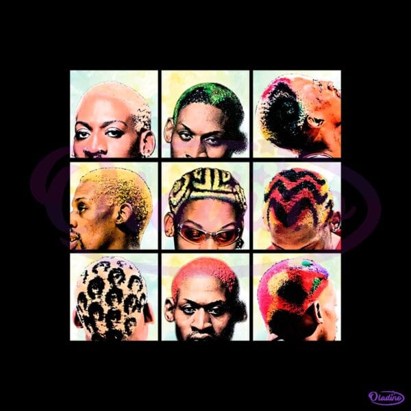 Vintage Dennis Rodman Hair Style Grid Graphic PNG
