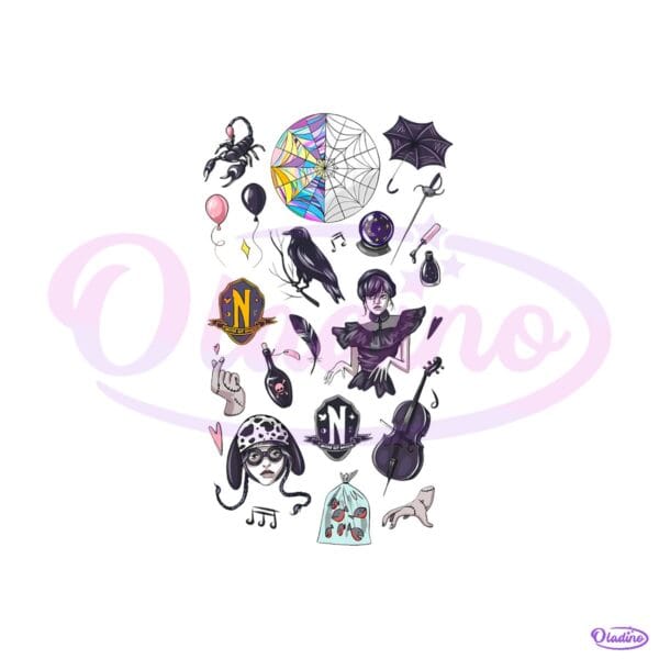 Wednesday Addams Gothic Aesthetic Symbols Creepy Cute Halloween PNG
