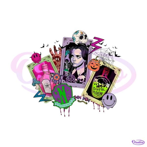 Wednesday Addams Vintage Gothic Colorful Potion Halloween PNG