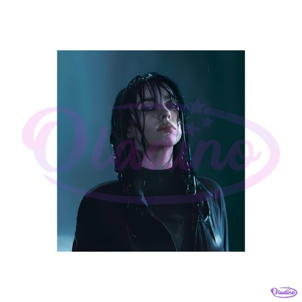 Billie Eilish Rain Soaked Dark Mood Portrait PNG