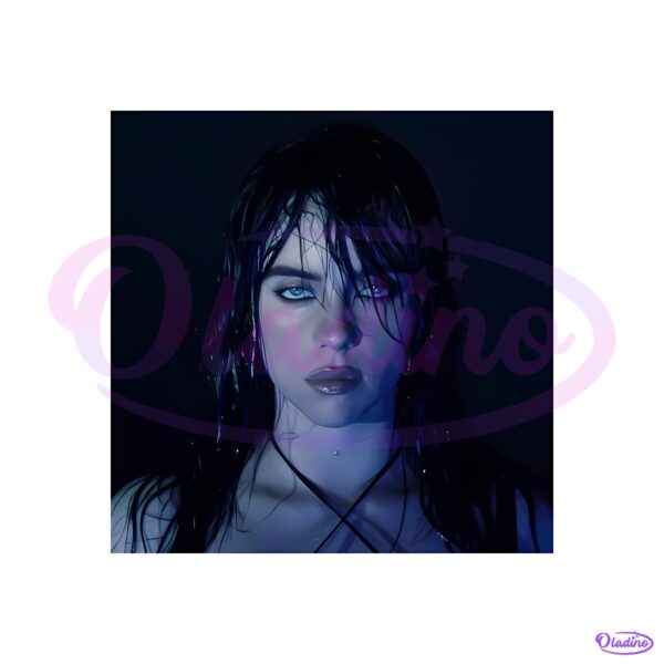 Billie Eilish Wet Hair Dark Blue Aesthetic Portrait PNG
