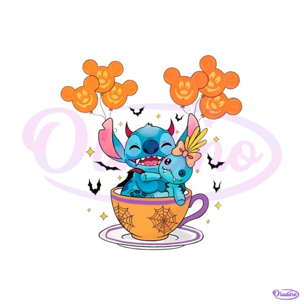 Disney Halloween Stitch And Scrump Teacup Cute Spooky Season PNG