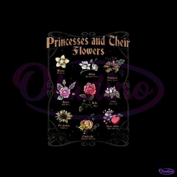 Disney Princess Flowers Vintage Botanical Chart PNG