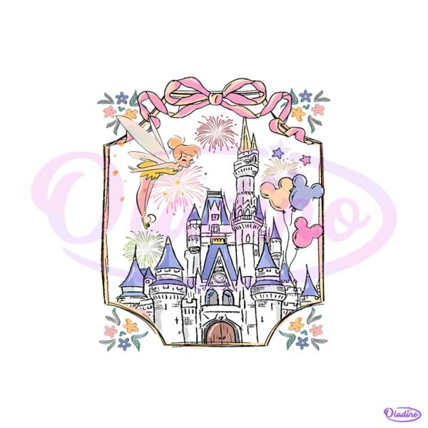 Disney Tinker Bell Magic Kingdom Castle Fireworks Retro Vacation PNG