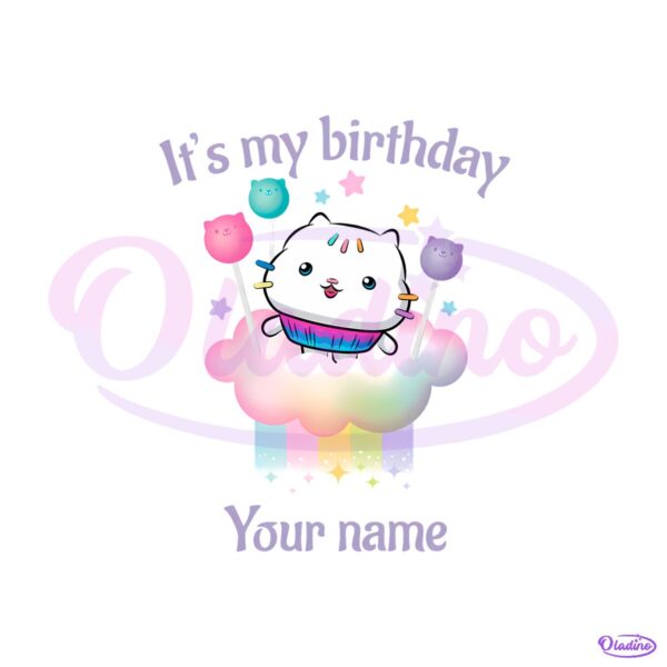 Gabbys Dollhouse The Movie Personalized Birthday Cat Cupcake PNG