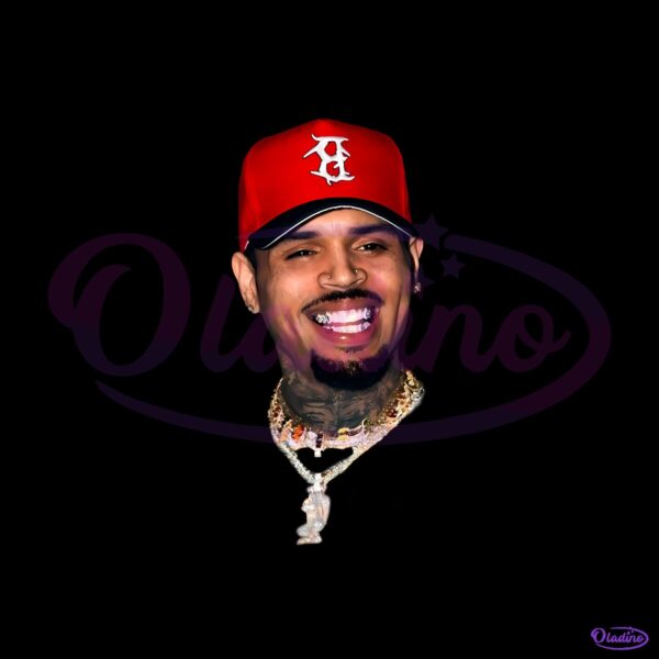 Hip Hop Chris Brown Red Cap Gold Chain Portrait PNG