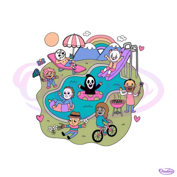 Horror Movie Characters Summer Pool Party PNG