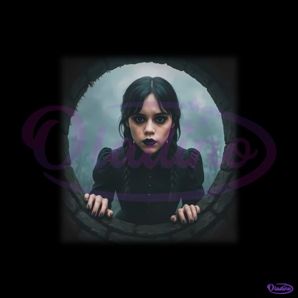Jenna Ortega Wednesday Addams Season 2 Dark Gothic Themed PNG