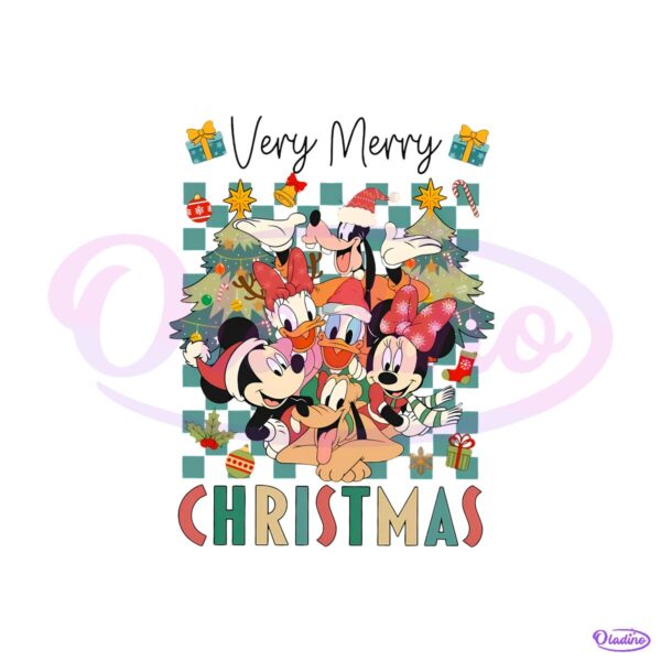 Mickey And Friends Very Merry Christmas Checkerboard Trees PNG