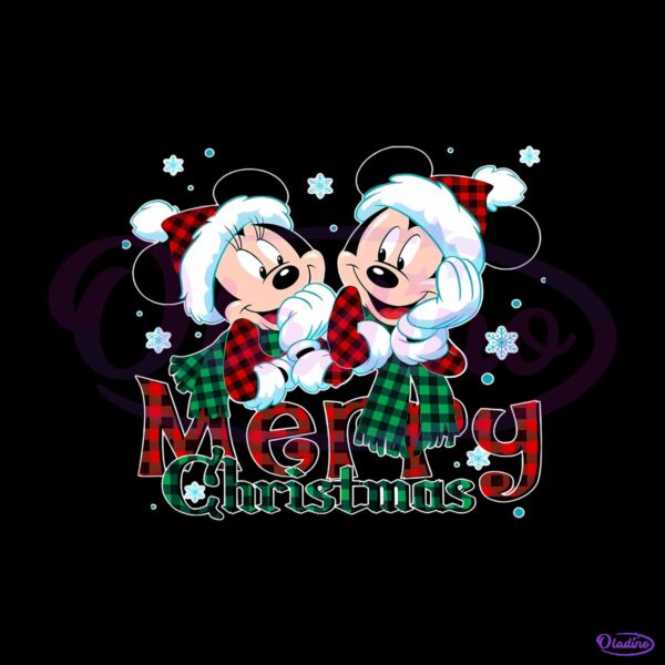 Mickey And Minnie Merry Christmas Plaid PNG