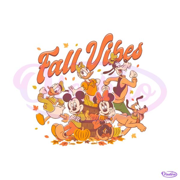Mickey Mouse And Friends Fall Vibes Autumn Leaves Pumpkins PNG