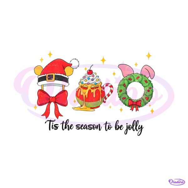 Retro Winnie The Pooh Santa Hat Honey Mug Piglet Christmas Wreath PNG