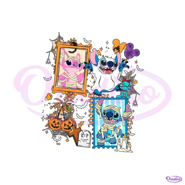 Stitch And Angel Halloween Friends Spooky Cartoon PNG