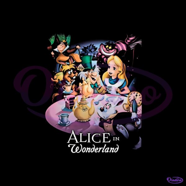 Vintage Disney Alice In Wonderland Mad Hatter Tea Party Cheshire Cat PNG