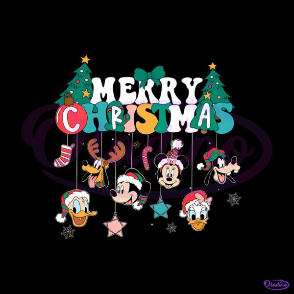 Vintage Mickey And Friends Merry Christmas Ornaments Snowflakes PNG