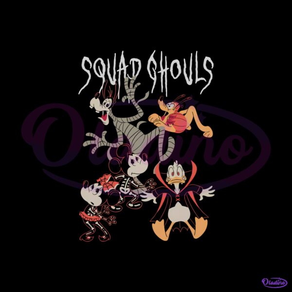 Vintage Mickey Mouse And Friends Squad Ghouls Halloween PNG
