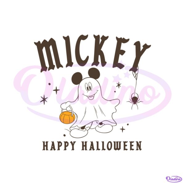Vintage Mickey Mouse Ghost Trick Or Treat Happy Halloween SVG