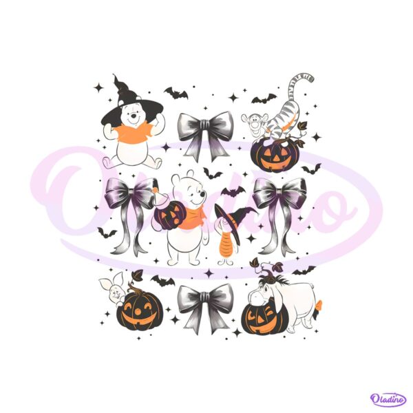 Vintage Winnie The Pooh And Friends Halloween Pumpkins Bows PNG