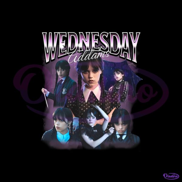 Wednesday Addams Season 2 Character Collage Gothic Purple Themed PNG